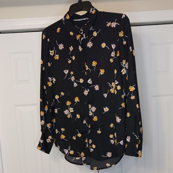 #136 3/$18 - Pop Sugar Black/Yellow Button Down Long Sleeve Top Size XS - Picture 1 of 5